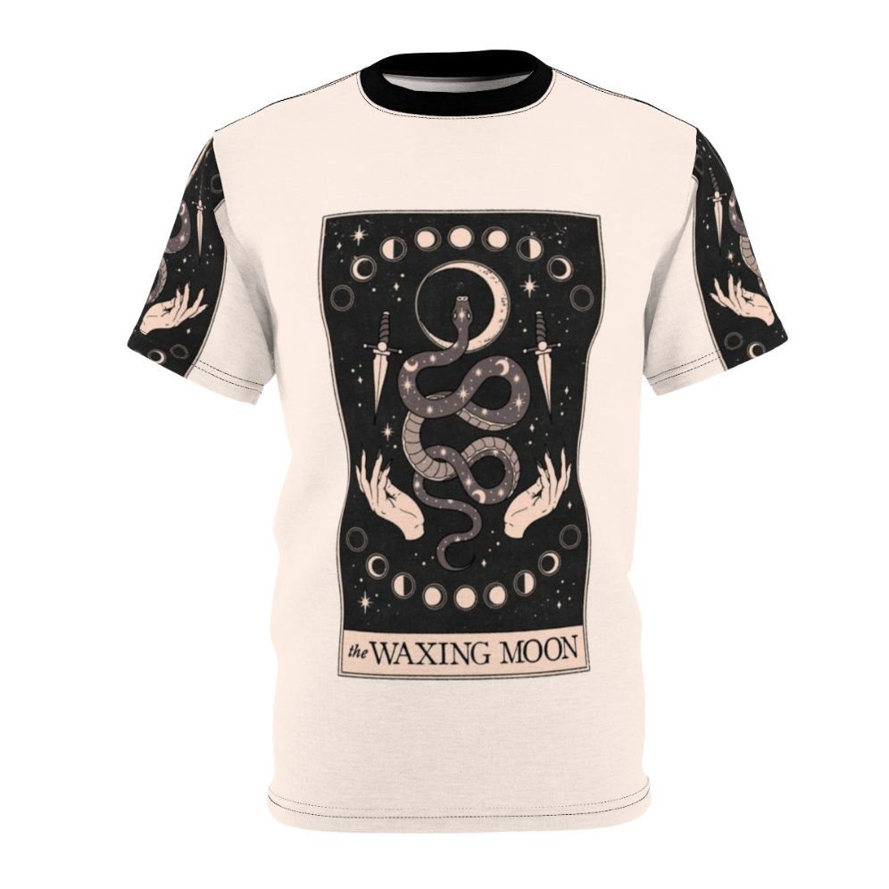 Mystic Waxing Moon T-Shirt featuring a waxing moon phase design and astrological elements