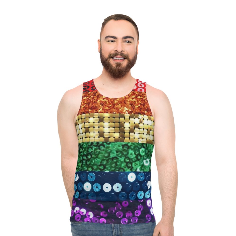 Unisex sequin pride flag graphic tank top - men