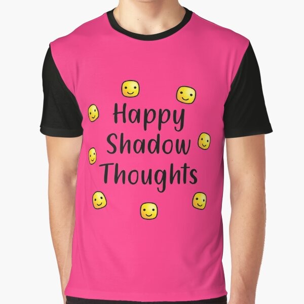 Inspiring minimalist t-shirt with the text "Happy Shadow Thoughts" in a modern, typographic design.