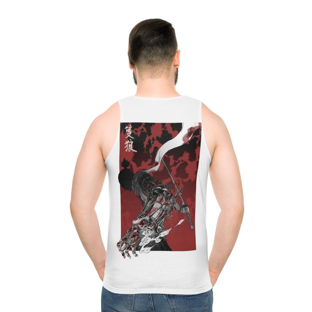 Sekiro Unisex Tank Top Featuring Wolf With Katana - men back