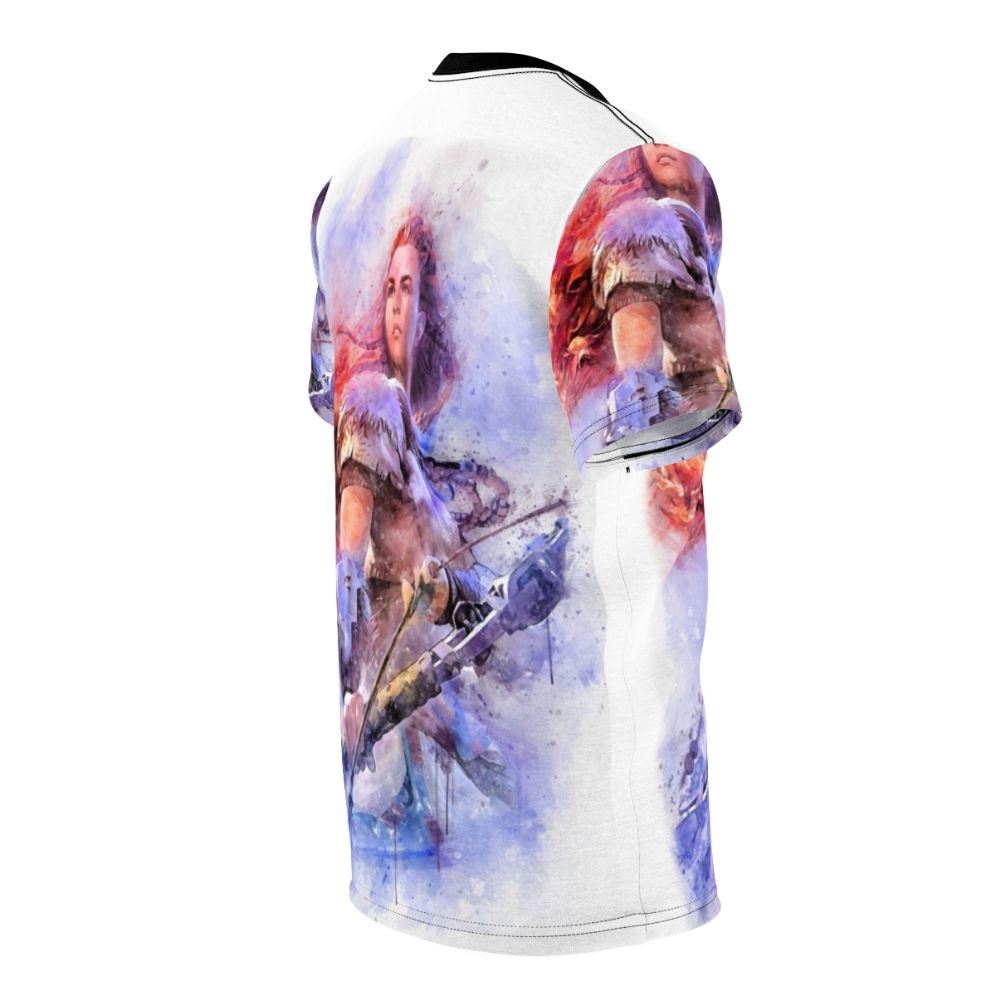 Horizon Zero Dawn inspired watercolor AOP t-shirt featuring the character Aloy - men right