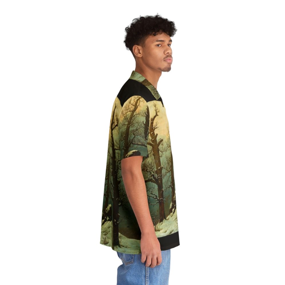 Caspar David Friedrich-inspired Hawaiian shirt with cairn in snow scene - People Pight