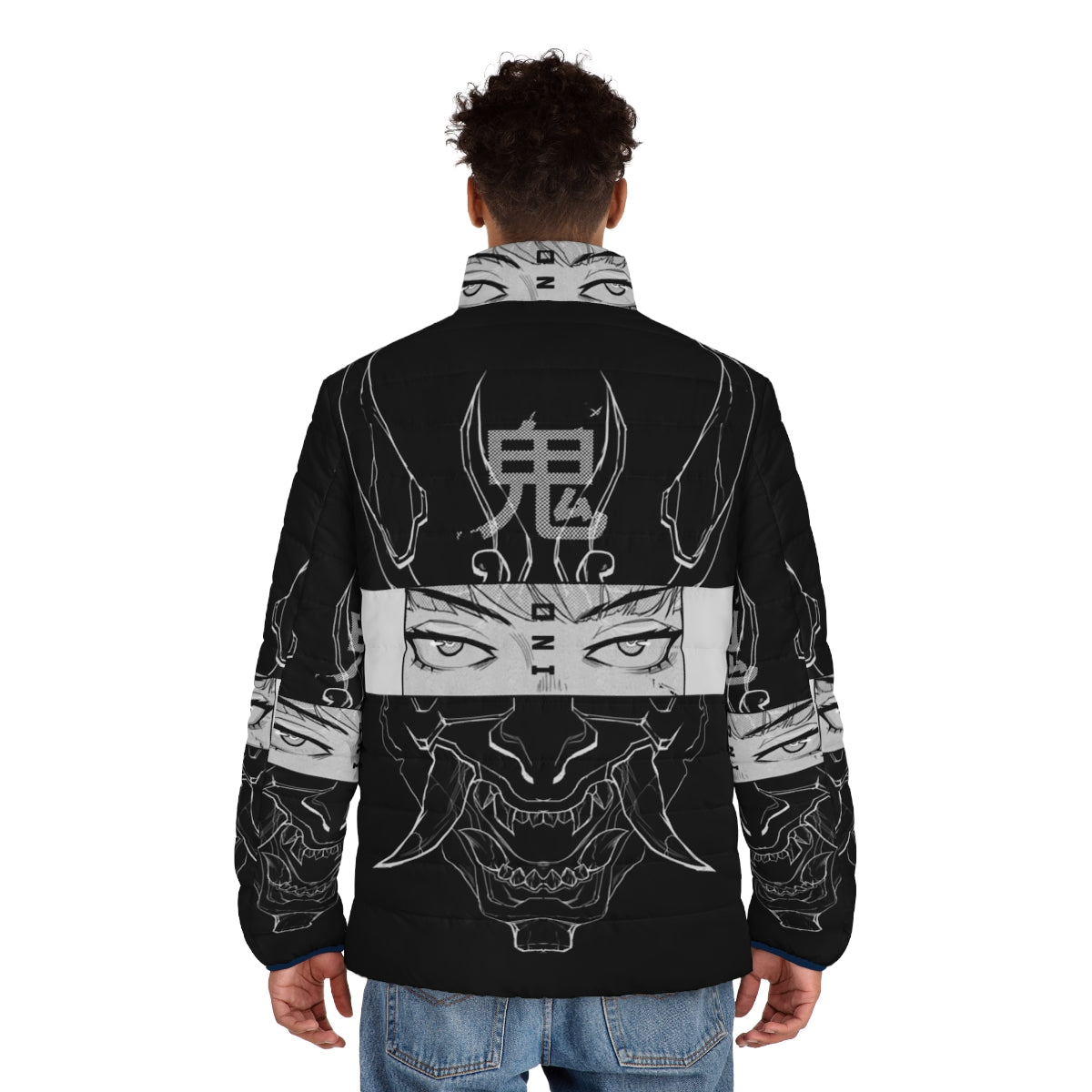 Oni Puffer Jacket 2 featuring Japanese folklore-inspired design and futuristic elements - men back