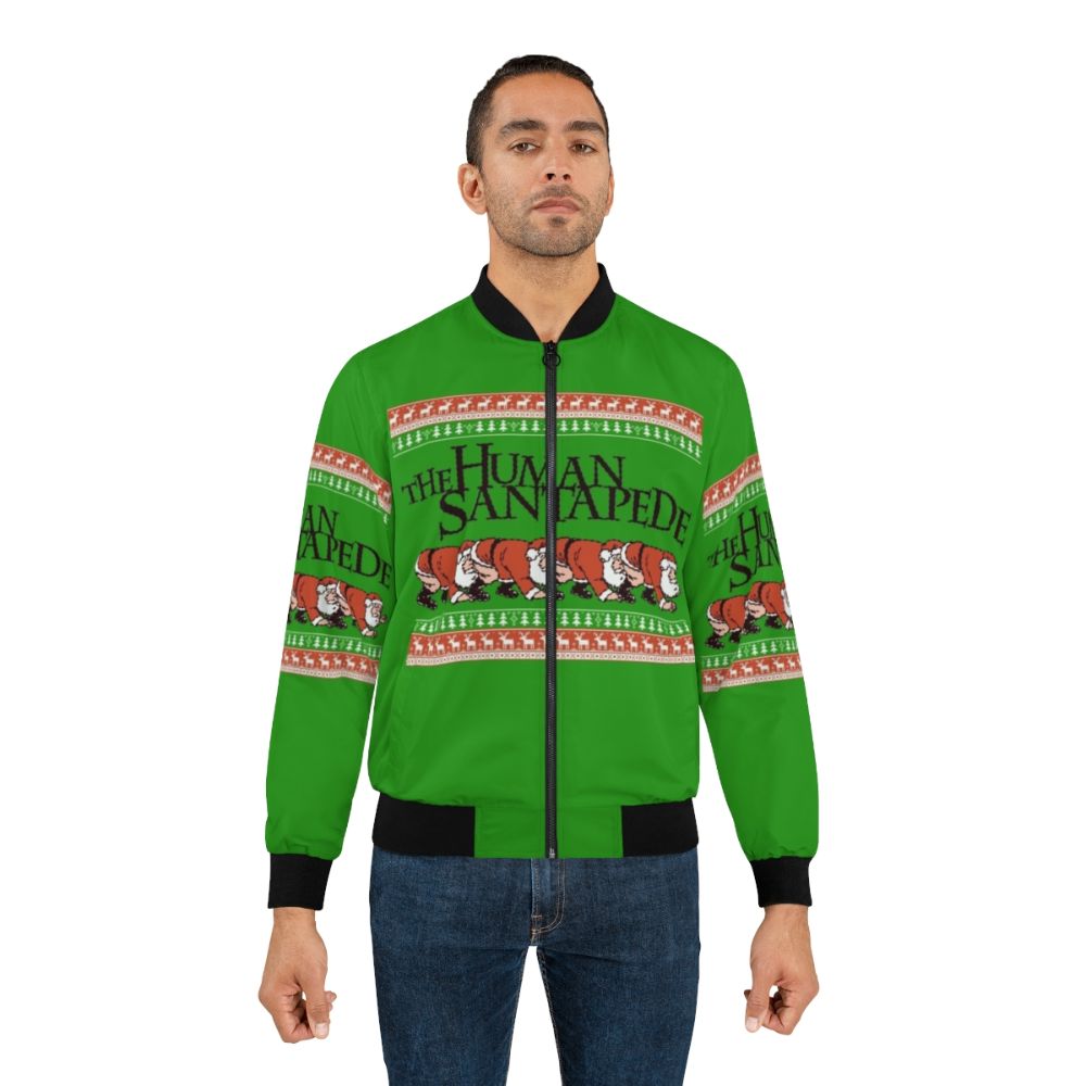 The "Human Centipede" inspired Christmas sweater bomber jacket with a disturbing horror movie design - Lifestyle