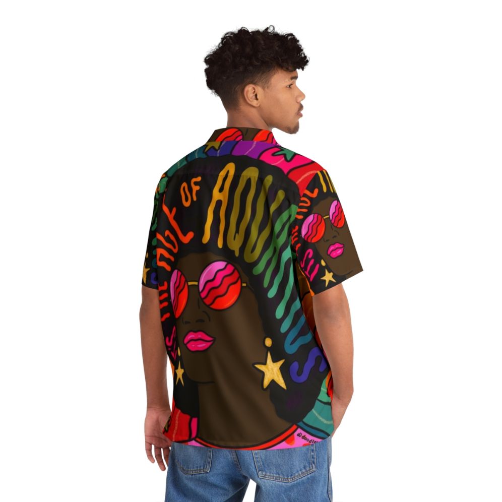 Aquarius Hawaiian Shirt with Vibrant Psychedelic Design - Flat lay