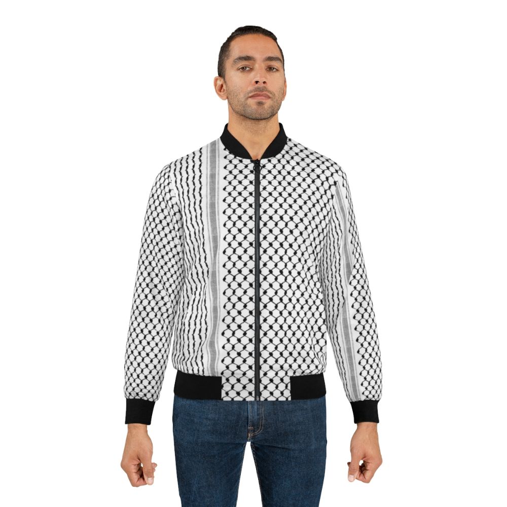 Palestinian keffiyeh bomber jacket with traditional hatta kufiya pattern in black - Lifestyle