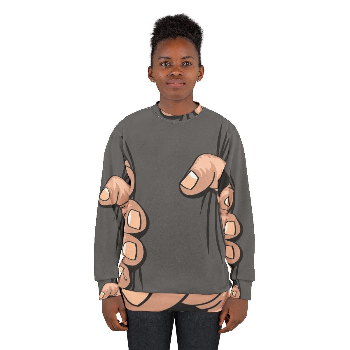 Big Hand Squeezing Sweatshirt - Funny Oversized Hand Graphic Tee - women