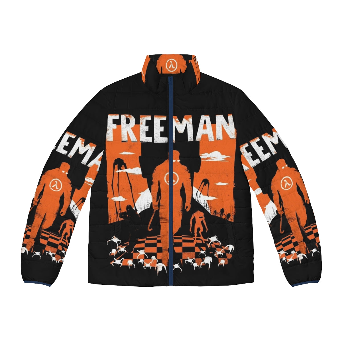 Gordon Freeman's Half Life Puffer Jacket - Vintage Gaming Apparel with Lambda Symbol