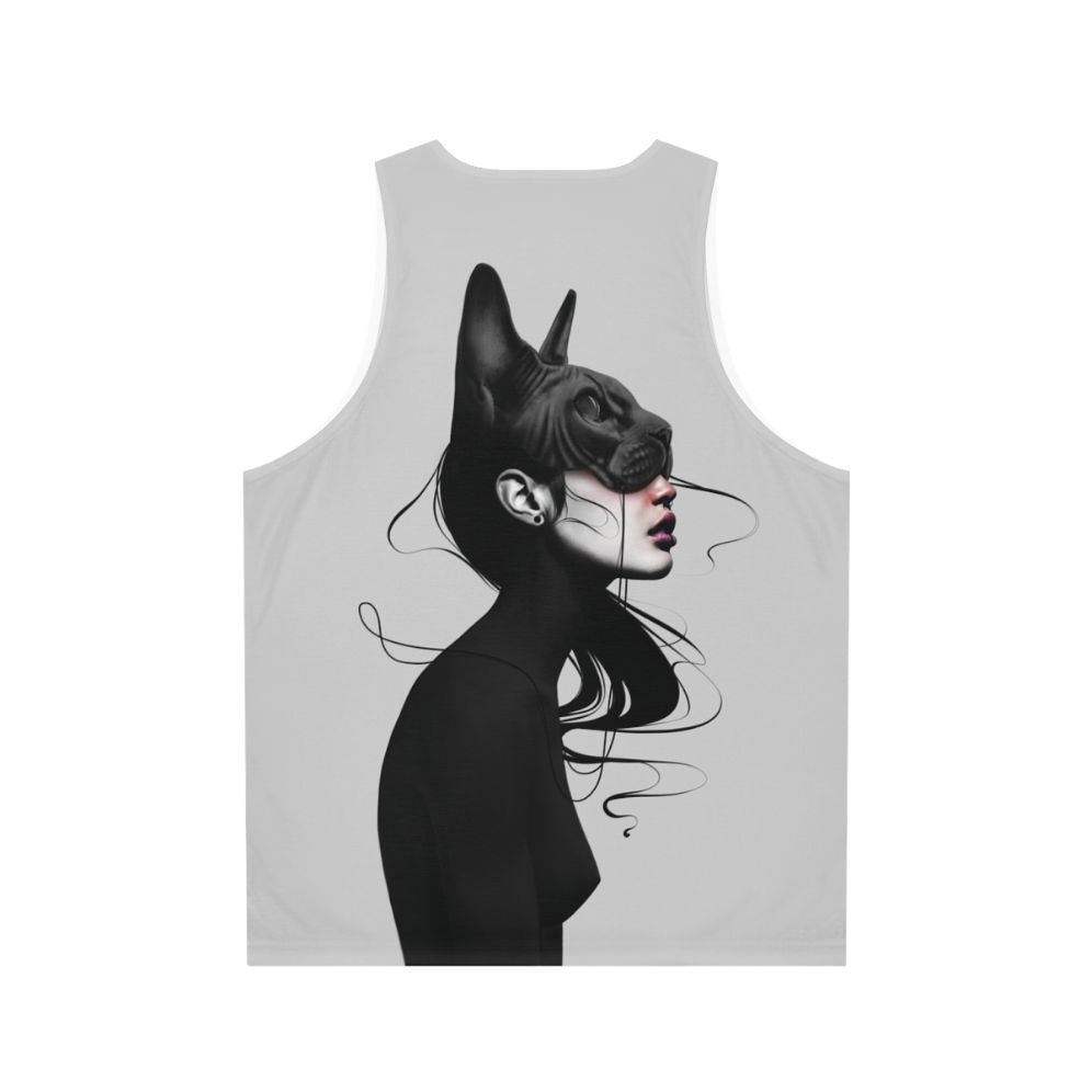 Unisex tank top featuring a black and white portrait - Back