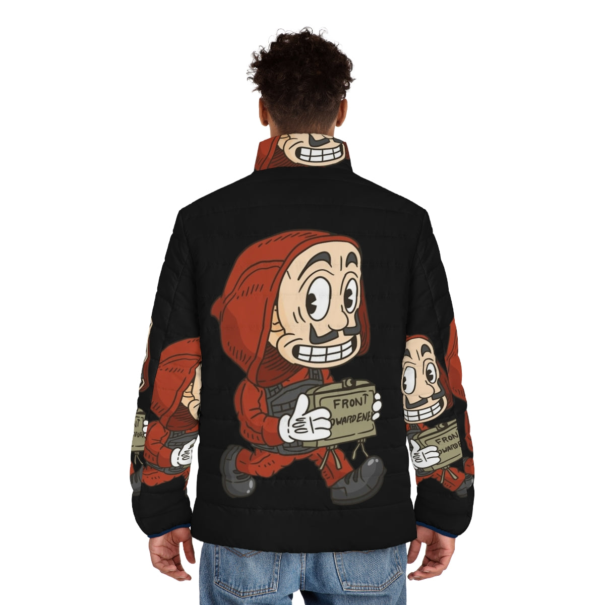 Vintage Cartoon Style Money Heist Puffer Jacket - men back