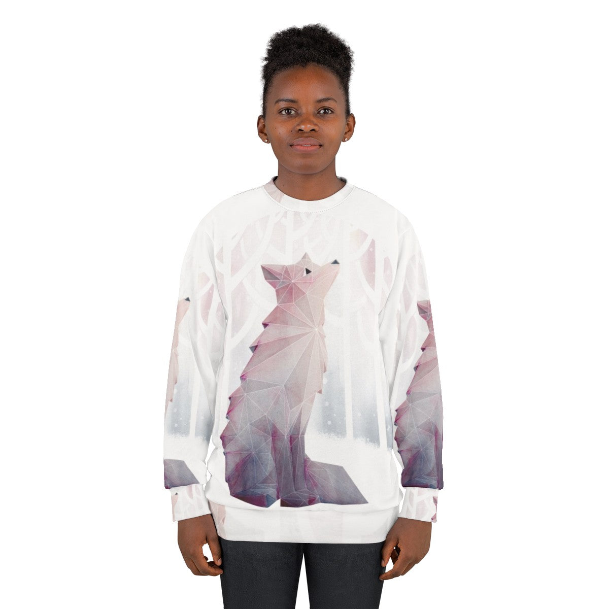 Fox in the snow geometric design sweatshirt - women