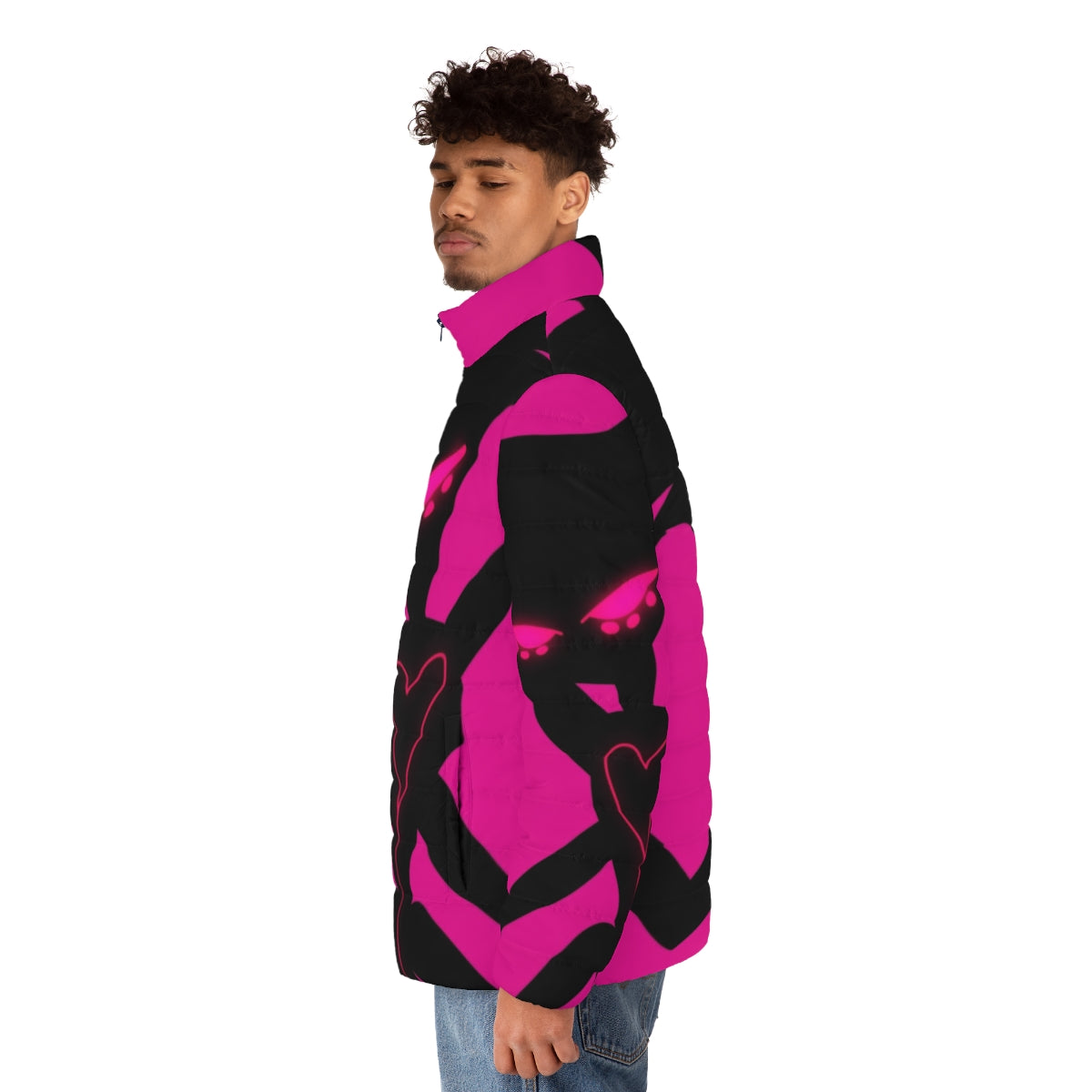 Angel Dust Neon Puffer Jacket featuring Hazbin Hotel character - men side left