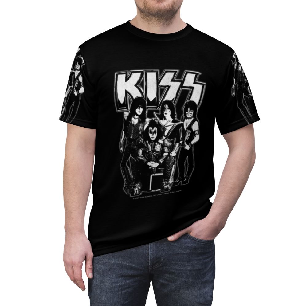 Vintage grunge-style t-shirt featuring the iconic KISS band logo and lightning bolt design - men front