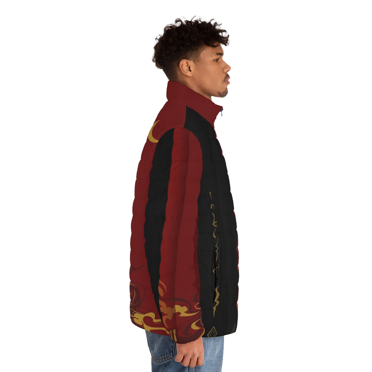 Samurai-inspired puffer jacket with Japanese-style design elements - men side right