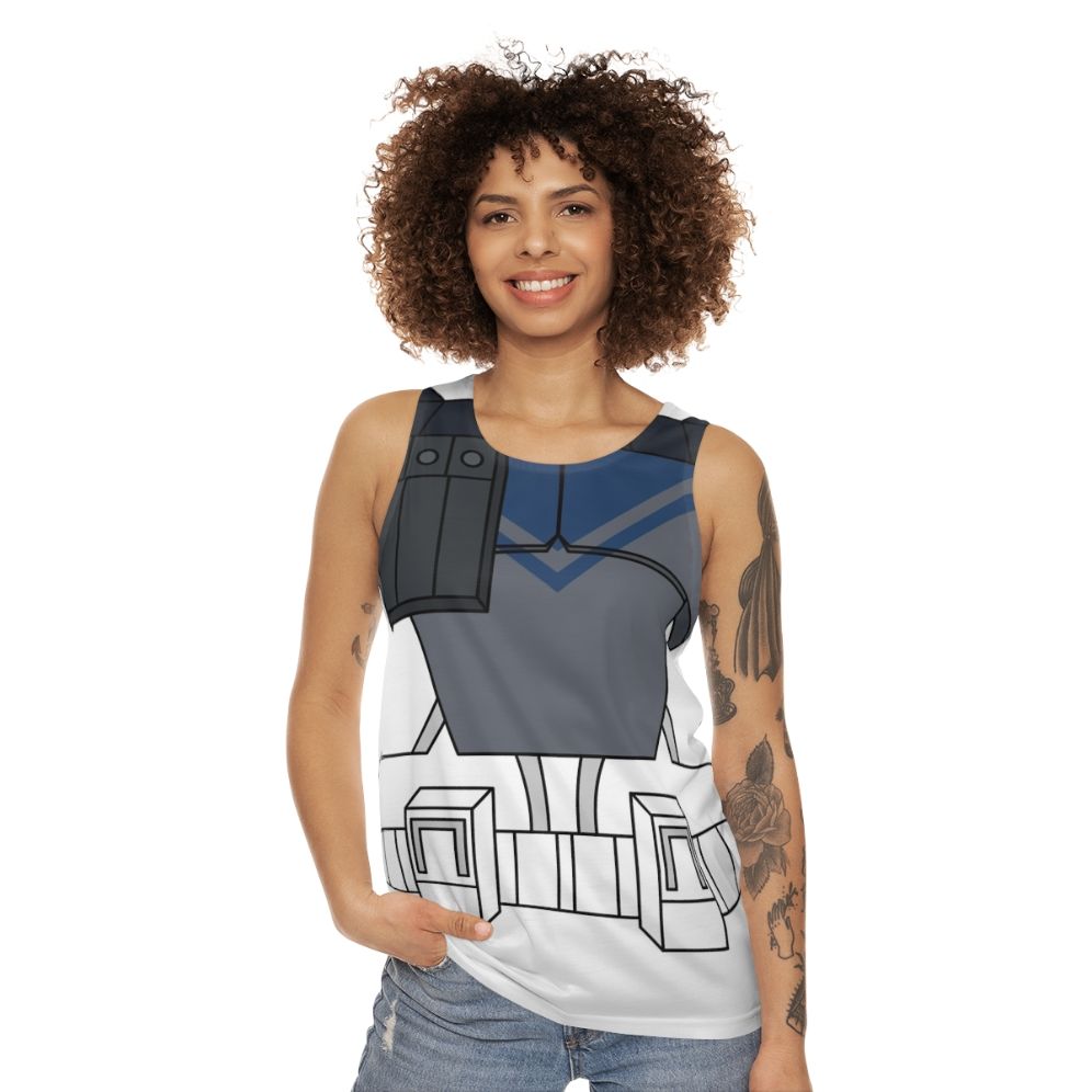 Unisex tank top with galactic armor design - women