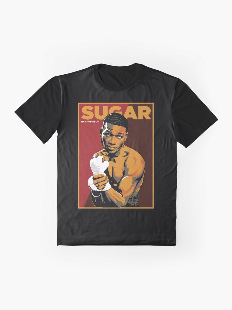 Sugar Ray Robinson, one of the greatest boxers of all time, featured on a graphic t-shirt design. - Flat lay