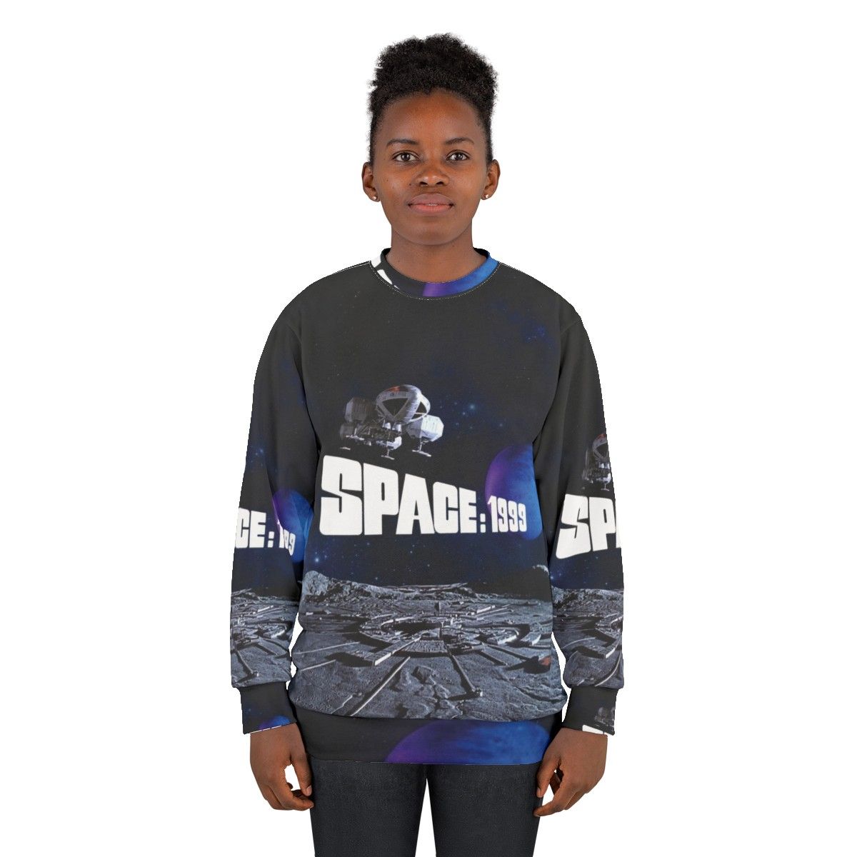 Retro eagle over alpha with planet 1 space-themed sweatshirt - women