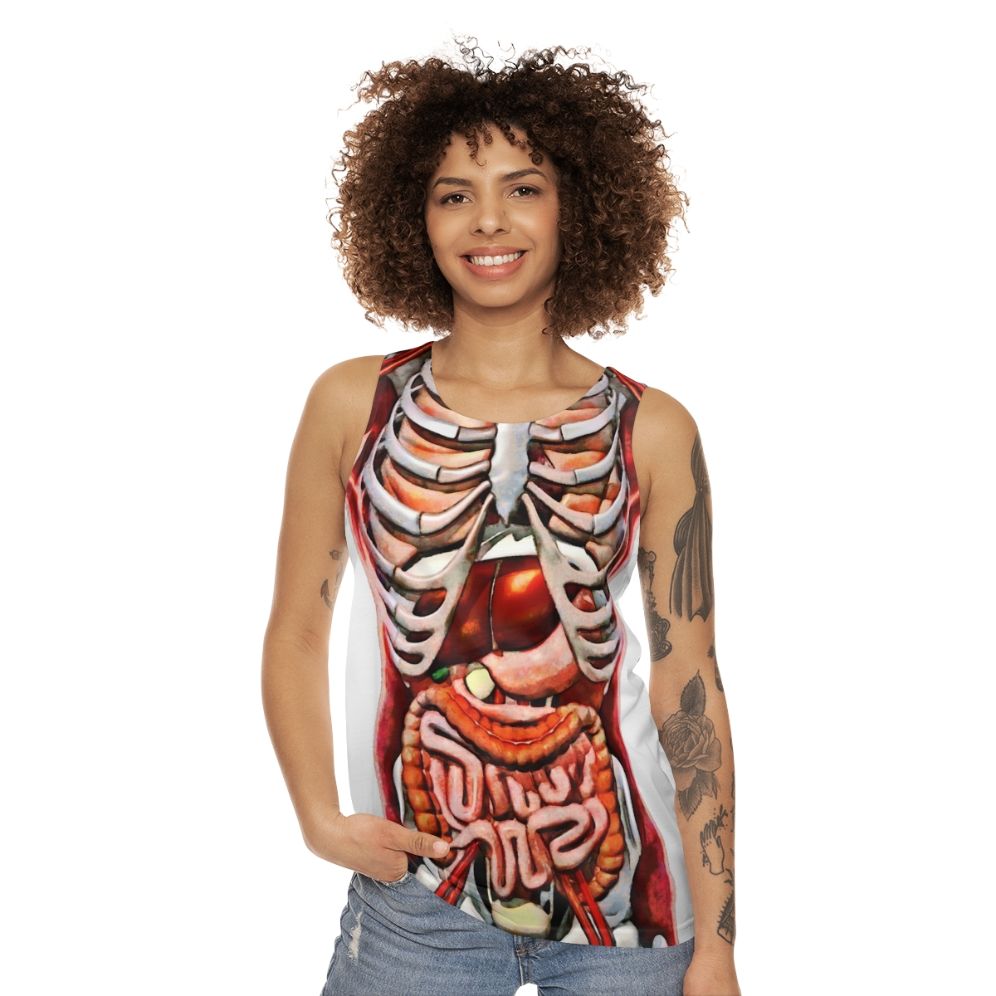 Anatomical skeleton tank top with internal organs design - women