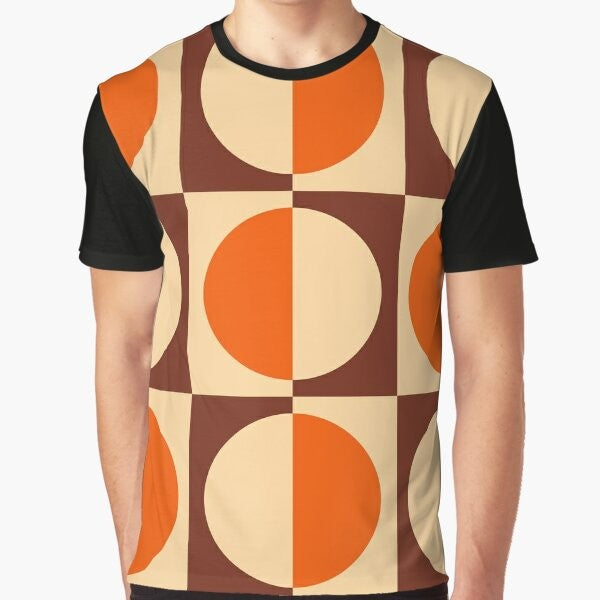 Retro geometric half square and circle pattern t-shirt