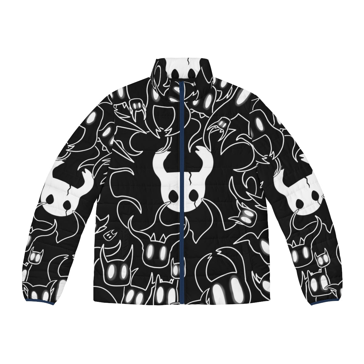 Hollow Knight doodle puffer jacket featuring the iconic knight character from the indie metroidvania game