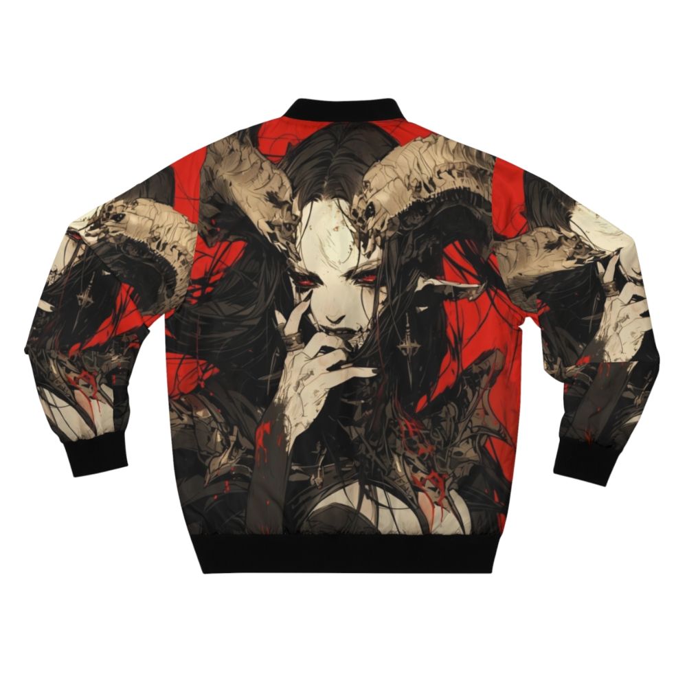 Horned demon bomber jacket with dark, goth design - Back