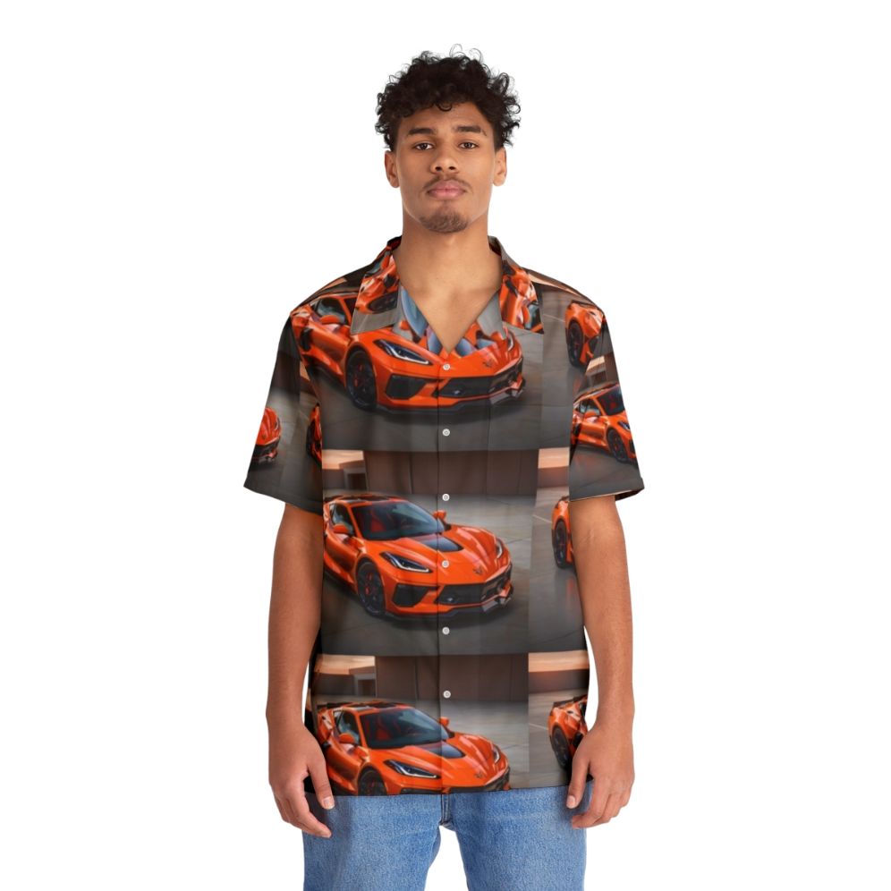 Corvette Hawaiian Shirt with Tropical Print - People Front