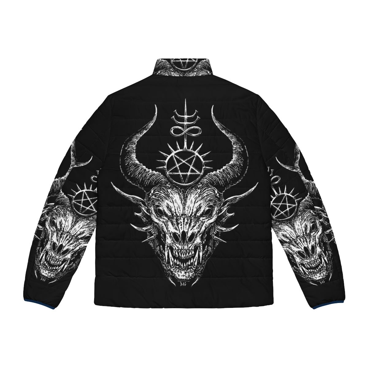 Dark puffer jacket with satanic and demonic design - Back