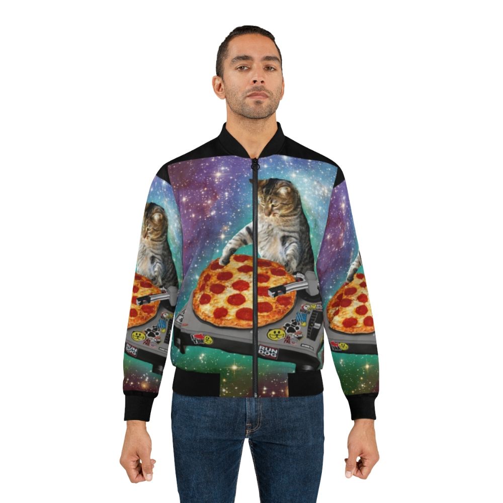 DJ Cat Pizza Bomber Jacket with a fun and vibrant design - Lifestyle