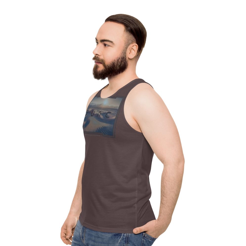 Dune-inspired unisex tank top with desert landscape design - men side