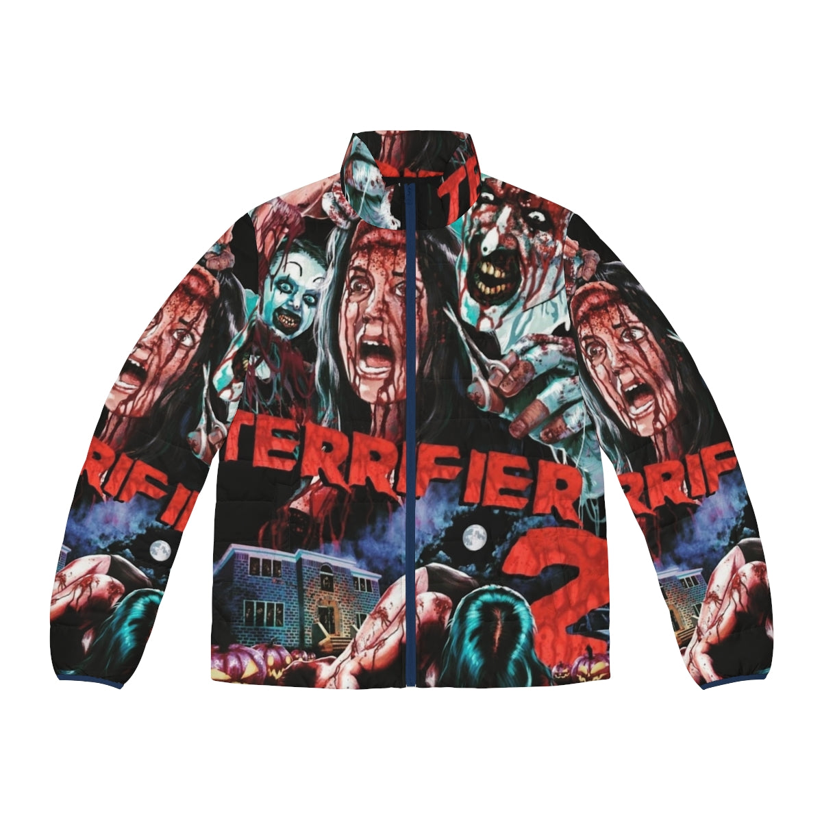 Terrifier 2 Art the Clown Puffer Jacket featuring the iconic horror movie character