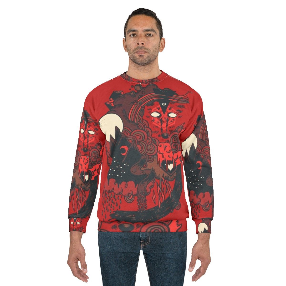 Howling wolf pack geometric abstract sweatshirt design - men