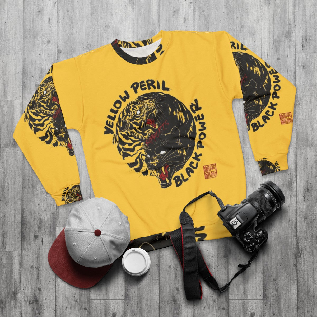 Black Power Tiger Sweatshirt with Focus Keyword - flat lay