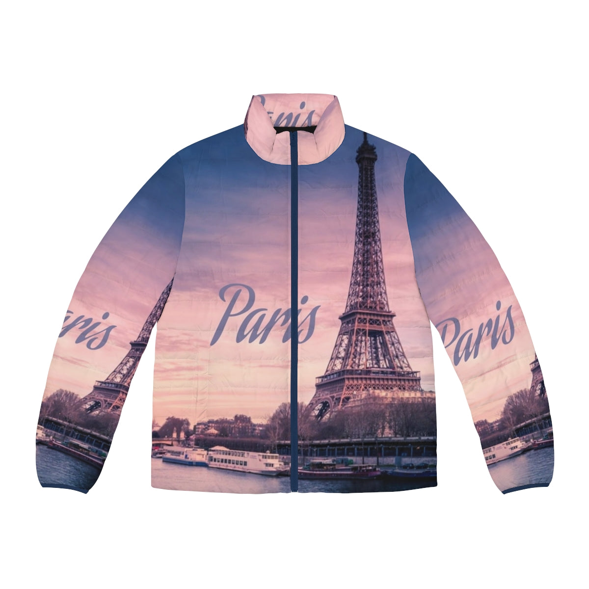 Eiffel Tower puffer jacket for winter in Paris, France