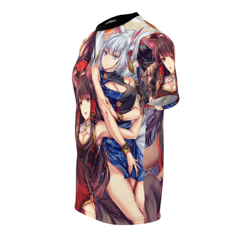 Anime-style illustration of the Sakura Empire shipgirls from the video game Azur Lane on a t-shirt - men left