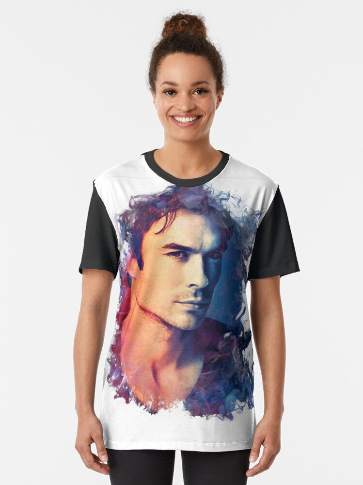 Ian Somerhalder as Damon Salvatore from The Vampire Diaries TV show graphic t-shirt - Women