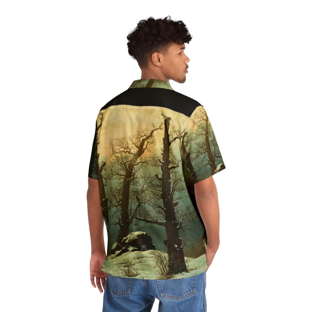 Caspar David Friedrich-inspired Hawaiian shirt with cairn in snow scene - People Back