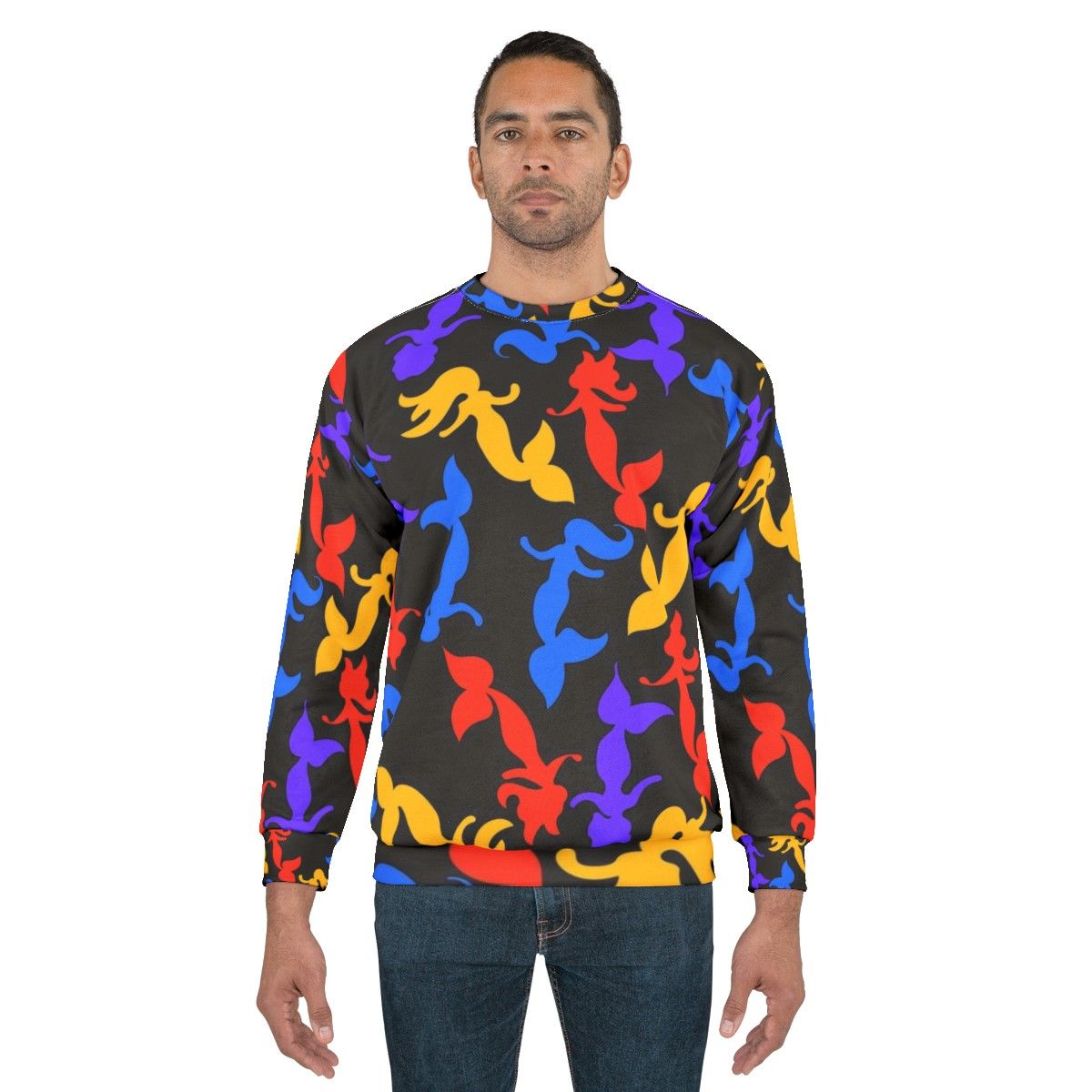 Mermaid pattern sweatshirt with a retro rainbow design - men