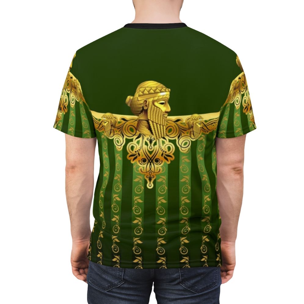 T-shirt design featuring an illustration of Assyrian King Sargon II, a prominent ruler of the Neo-Assyrian Empire. - men back