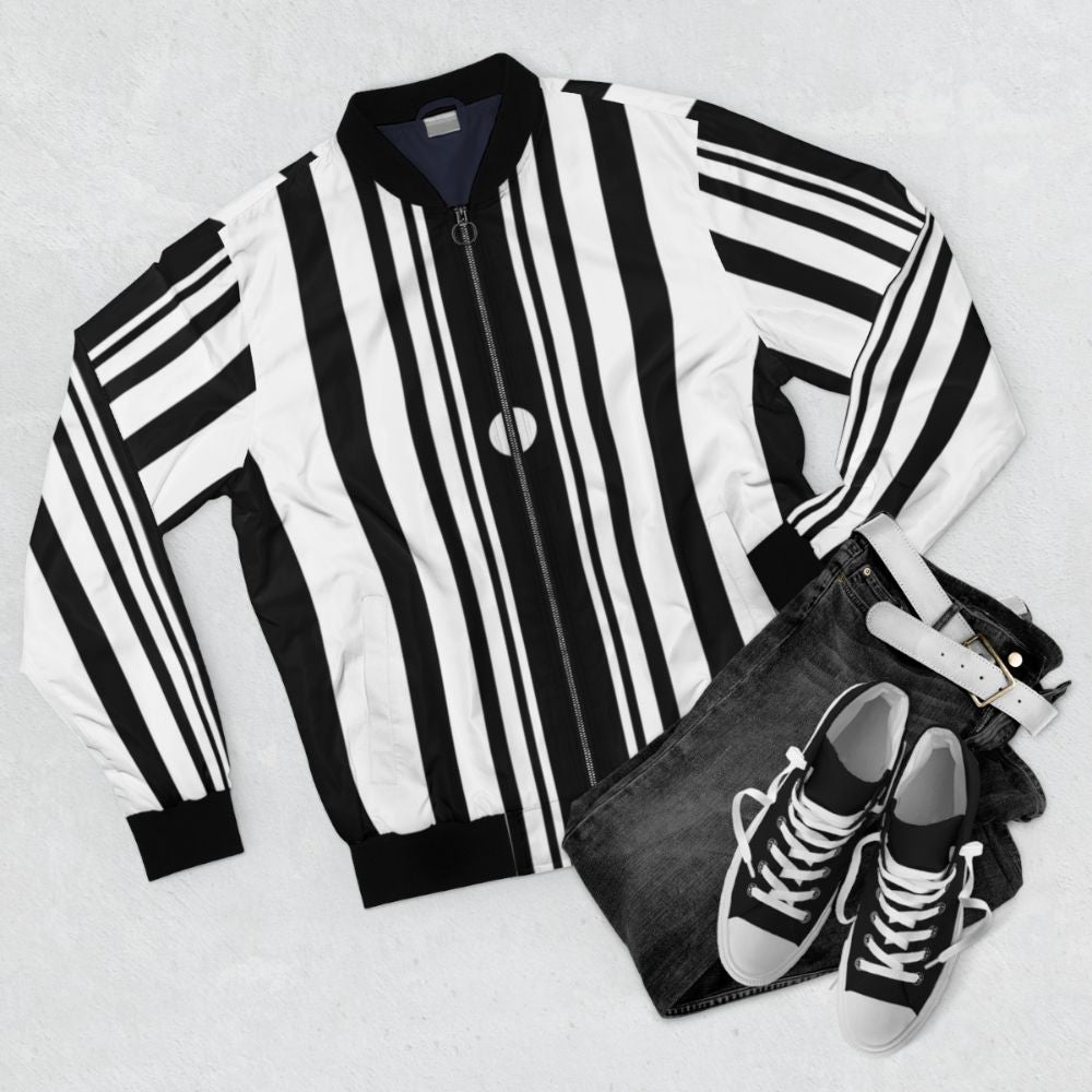 Doppler Effect Bomber Jacket, featuring a physics-inspired design - Flat lay