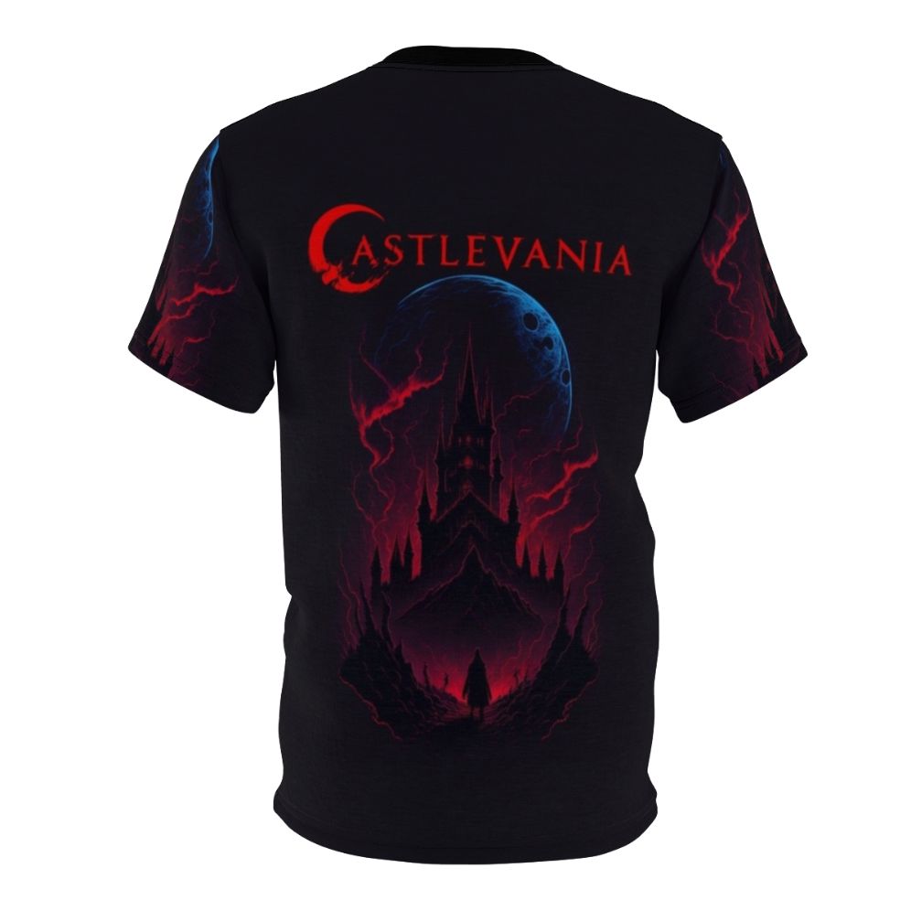 A chilling Castlevania-inspired horror design T-shirt featuring imagery and characters from the Netflix Castlevania anime series. - Back