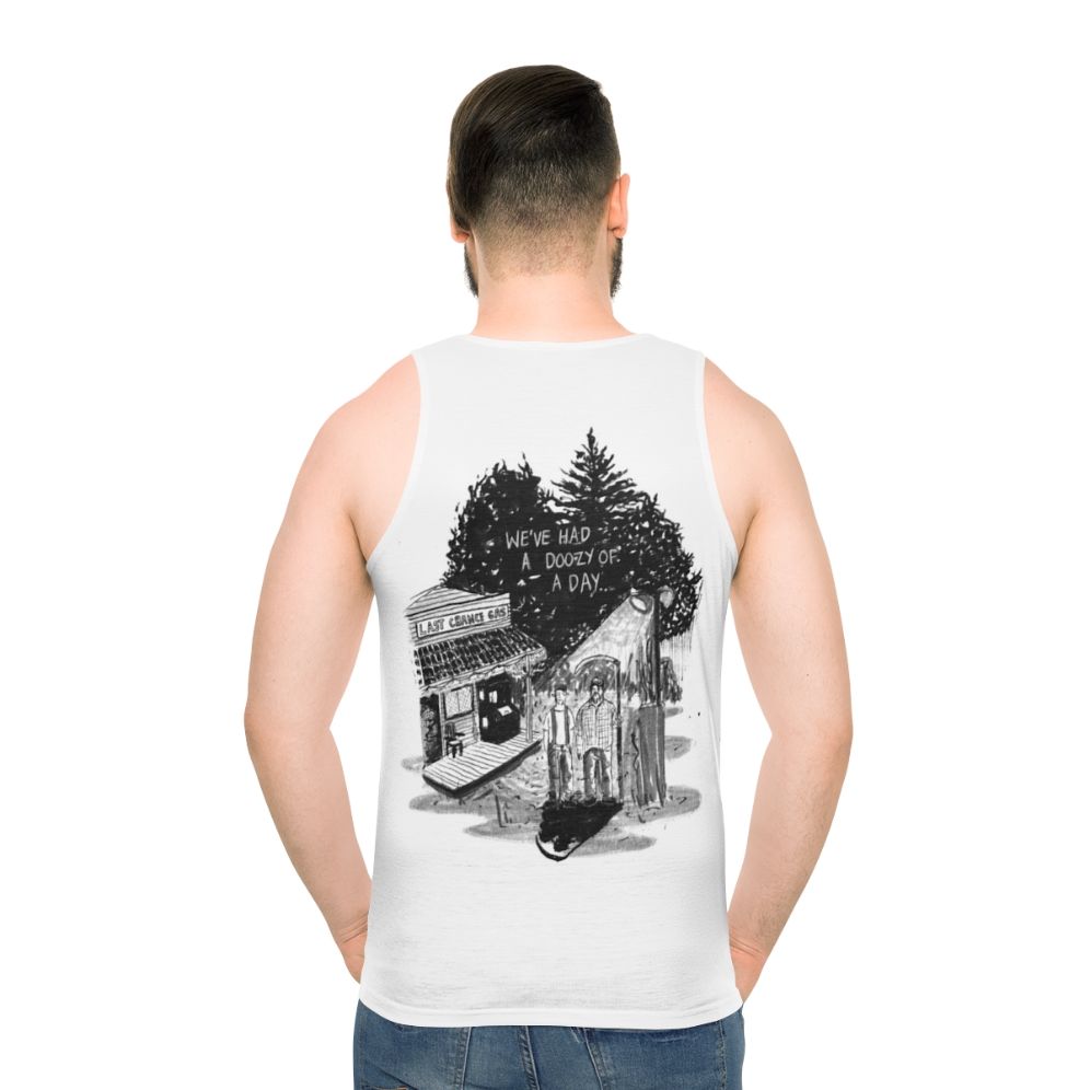 Unisex tank top with "We've Had a Doozy of a Day" horror movie design - men back