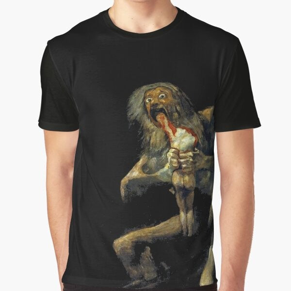 A graphic t-shirt featuring the renowned painting "Saturn Devouring His Son" by the Spanish artist Francisco Goya.