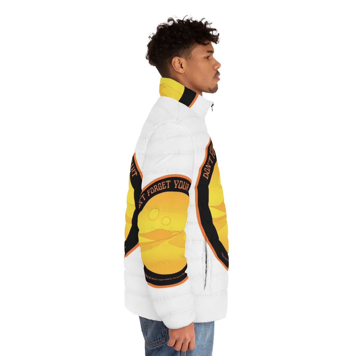 Dune-inspired puffer jacket with Arrakis desert design - men side right