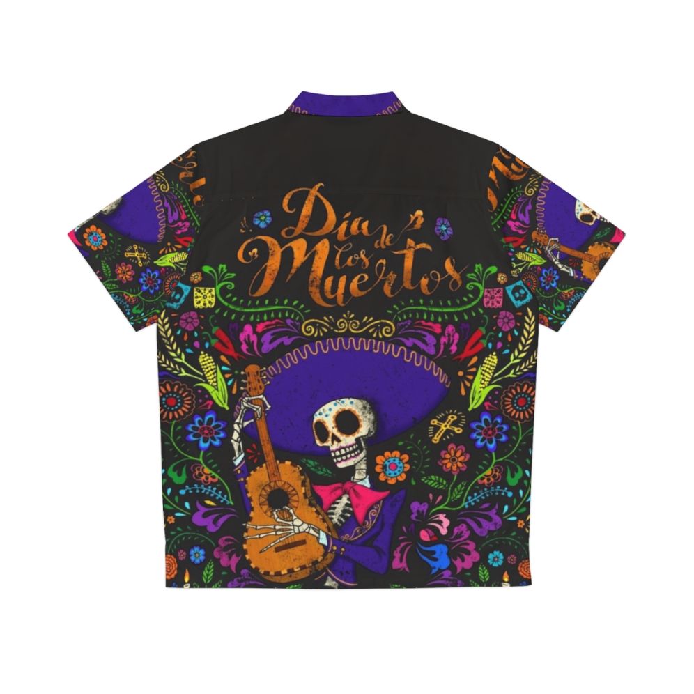 Dia de los Muertos Hawaiian Shirt with Day of the Dead Skull and Floral Print - Back