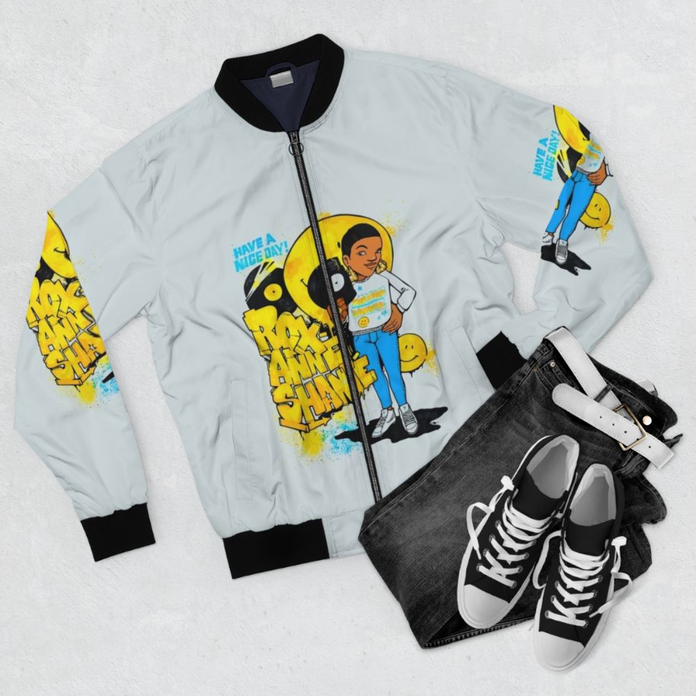 Roxanne Shante "Have a Nice Day" Bomber Jacket featuring 2tone and England punk style - Flat lay