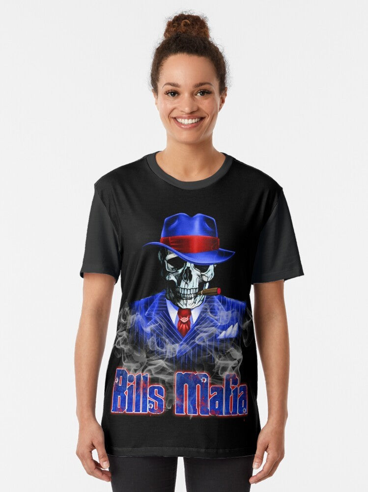 Buffalo Bills Mafia Graphic T-Shirt with Skeleton and Skull - Women