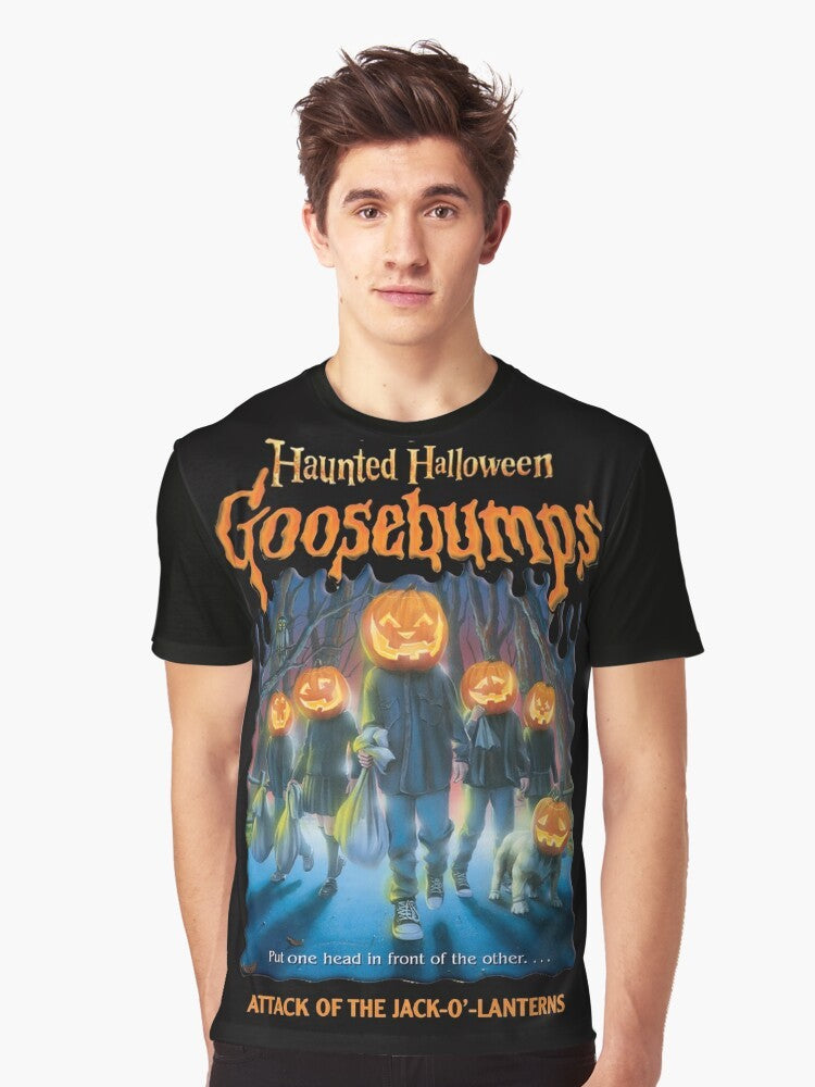 Haunted Halloween Goosebumps Graphic T-Shirt with jack-o-lantern and monster illustration - Men