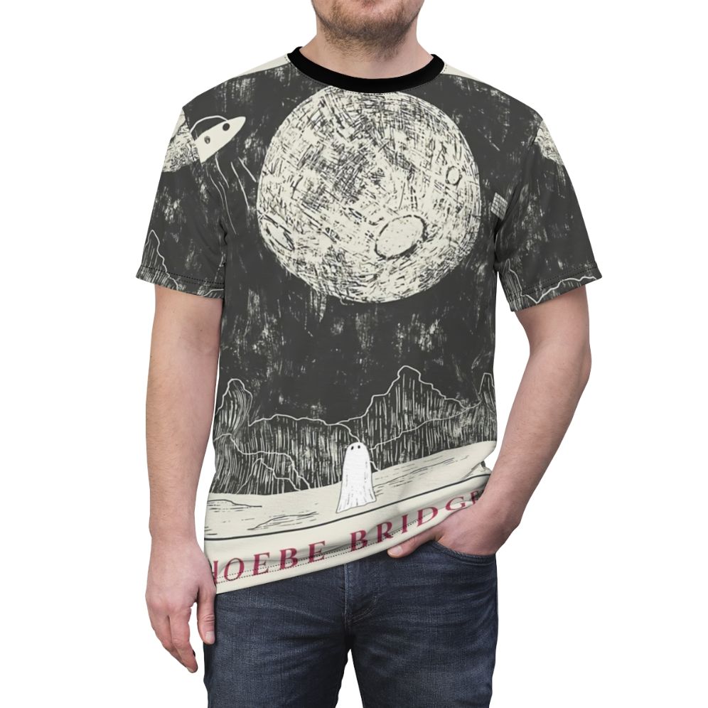 Phoebe Bridgers inspired alternative music t-shirt design featuring planets and celestial imagery. - men front