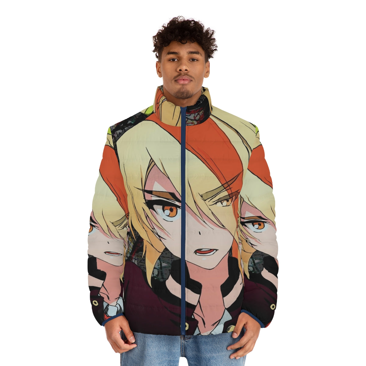 Nikaidou Saki wearing a puffer jacket with a graffiti design, from the Zombieland Saga anime series - men front