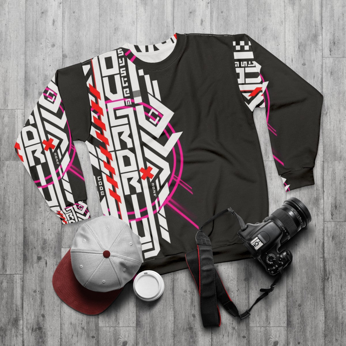 Futuristic Cyberpunk Sweatshirt - flat lay